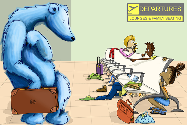 A bear caused a sensation (aberration) when it entered the departure lounge of the airport. The other passengers thought it was far from normal.